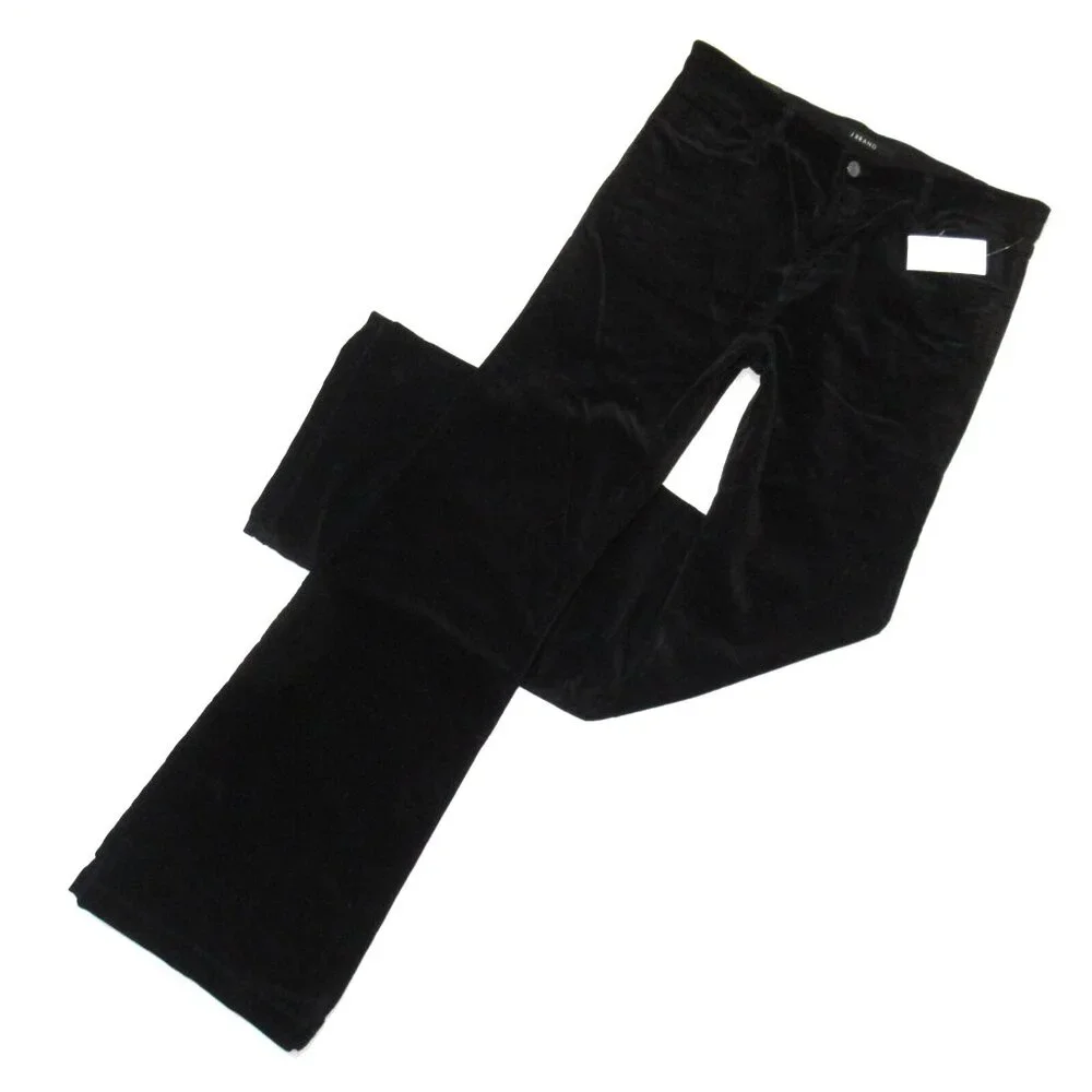 NWT J Brand Maria Flare in Black High Rise Velvet Stretch Trouser Pants 32 x 33½